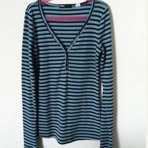Y2k Turquoise striped v neck punk waffle knit Henley thermal BDG